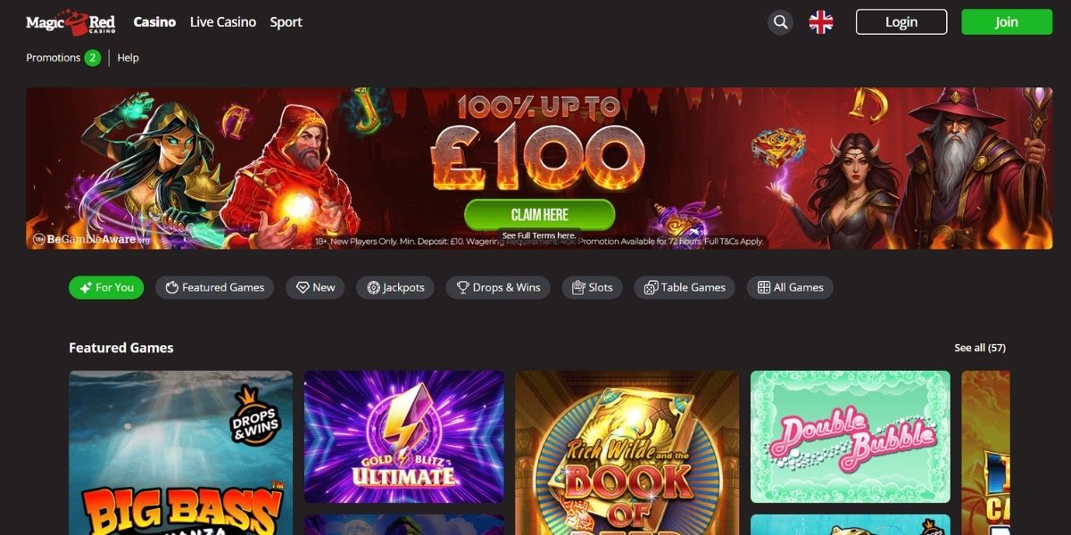 Screenshot of the MagicRed website